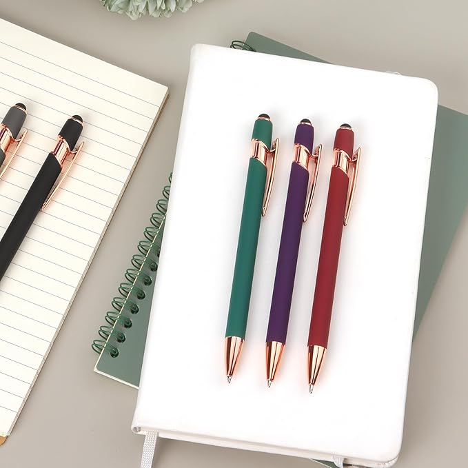 6 Pack Ballpoint Pen 2-in-1 Stylus Retractable Ballpoint Pen with Stylus tip, Metal Stylus Pen for Touch Screens, 1.0 mm Black Ink, 6