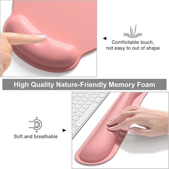 Dapesuom Large Gaming Mouse Pad, Mouse Pads with Wrist Rest Wrist Support, 4in1 XXL Desk Mat Desk Pad + Ergonomic Mousepad + Memory Foam Keyboard Mat Wrist Rest + Coaster Set for Computer, Rose Pink