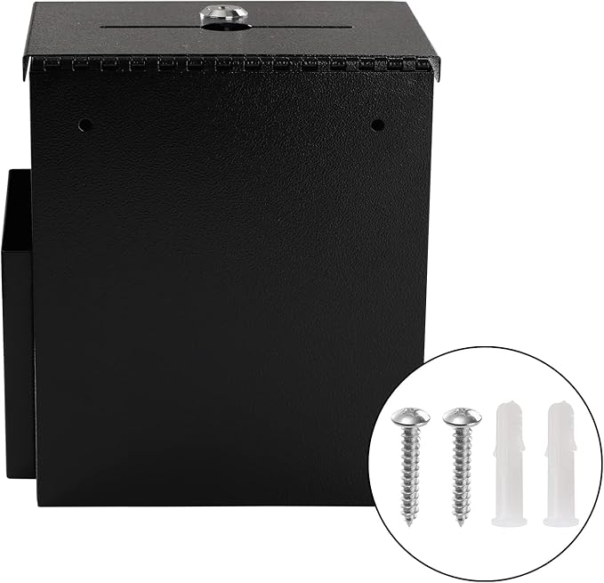 TOPZEA Suggestion Box with Slot and Lock, Wall Mounted Ballot & Donation Box, Metal Comment Collection Box Key Drop Box with 50 Free Suggestion Cards for Office, Hotel, Church, Black, 9"x 7.4"x 6"