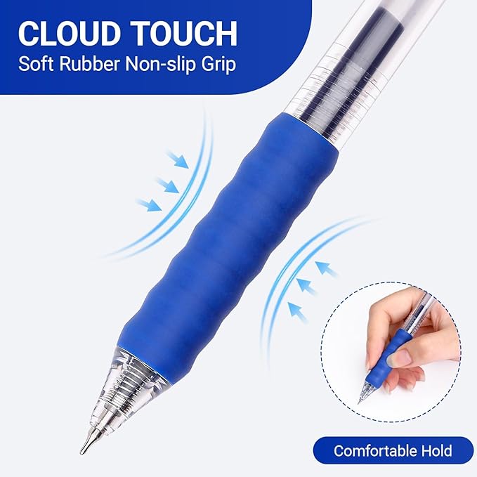 Blue Gel Pens Bulk 30 Pack Blue Pens Fine Point Smooth Writing No Smudge, CLOUD TOUCH Grip 0.7mm Gel Ink, Retractable Rollerball Pens for Server Office School, Lapiceros (BLUE)