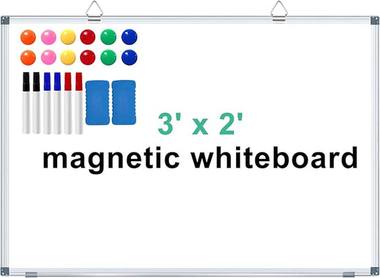 H-Qprobd 3' x 2' Magnetic Whiteboard Large Dry Erase White Board 36"x24" Aluminum Presentation Whiteboard with Long Pen Tray, 6 Markers, 2 Erasers &12 Magnets