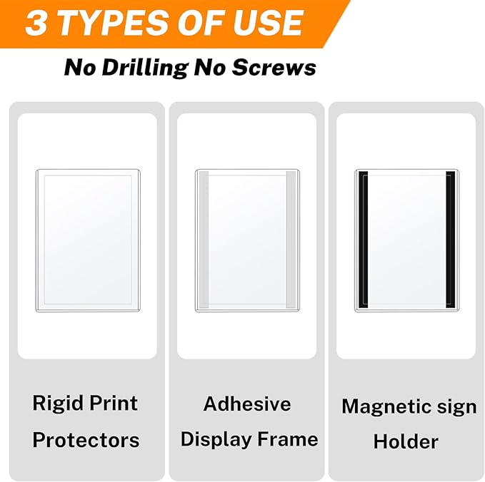 10 Pack Magnetic Sign Holder 8.5x11 Plastic, Writability Clear Sign Holders with Magnet Strips and Adhesive Strips for Office Retail Store Wall Display, Warehouse/Lift Document Display