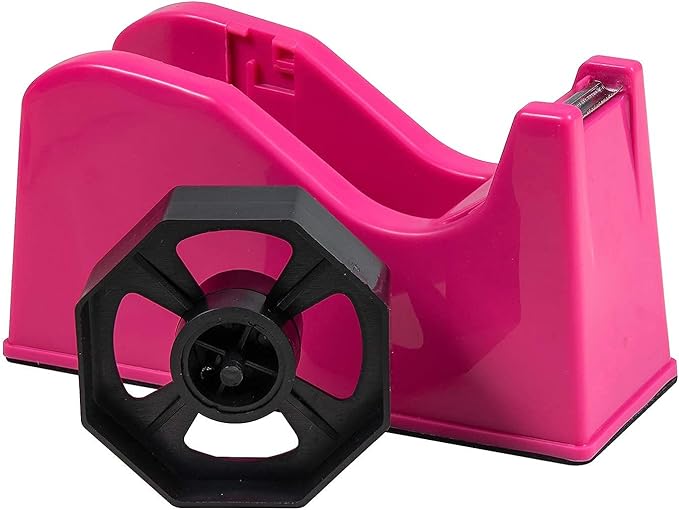 IHOMECOOKER Desktop Tape Dispenser Adhesive Roll Holder (Fits 1" & 3" Core) with Weighted Nonskid Rose red