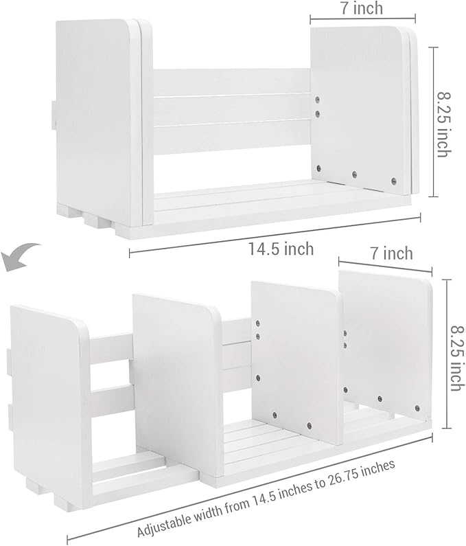 MyGift White Wood Desktop Bookshelf Organizer, Expandable Adjustable Display Shelf Book Rack