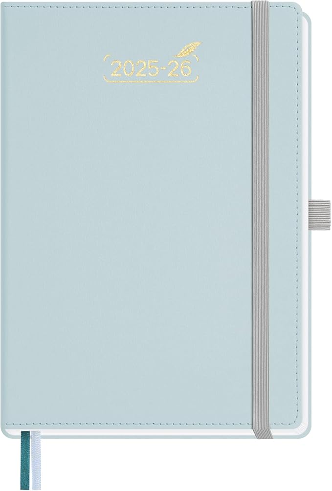 BEZEND Weekly Planner 2025-2026 with 2 Columns, 5.8" x 8.5" Academic Calendar 18 Months (Jul 25-Dec 26) Life Work Appointment Book with Monthly Tab, PU Leather Hardcover - Dutch Blue
