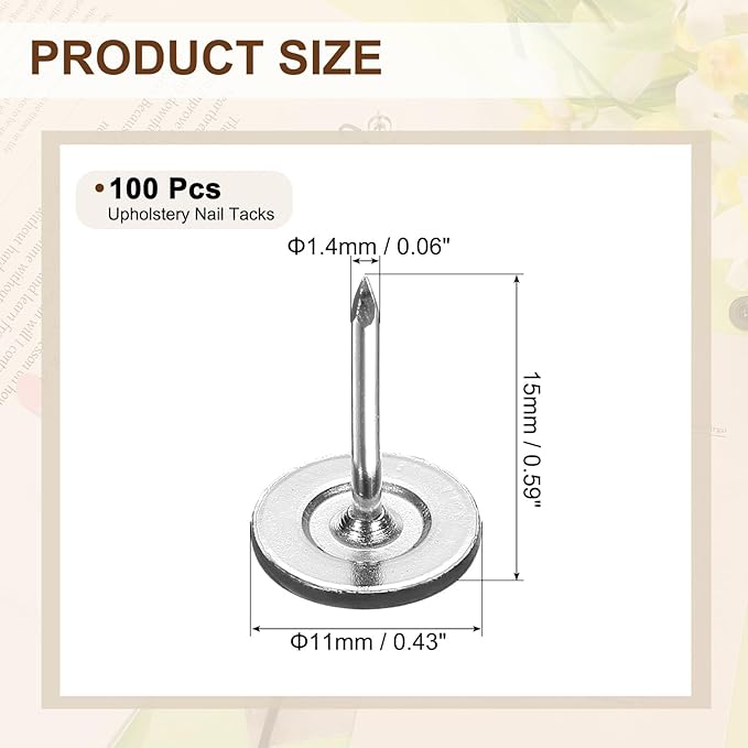 uxcell 100Pcs Upholstery Tacks, 11mmx15mm Flat Head Thumb Tack Decorative Furniture Nails Push Pins for Furniture Sofa Headboards, Black