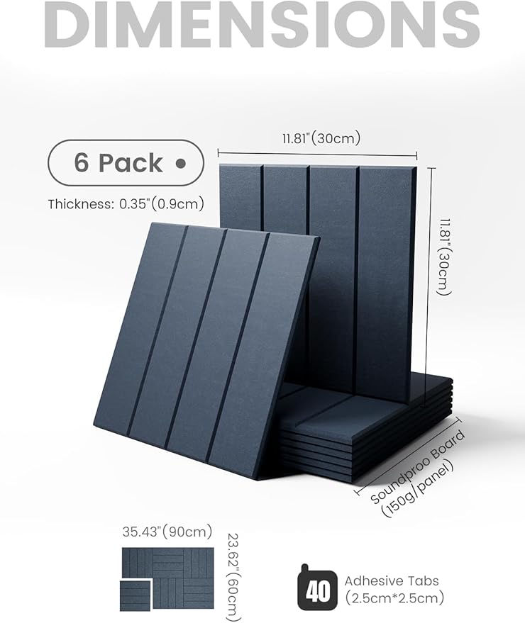 Felt Bulletin Board Tiles Large 36" x 24" Cork Board Alternative-6 Pack with 40 Adhesive Tabs, Thick Slat Wall Panels for Office Decor, Push Pin Board Wall Organizer Alternative - Denim Blue