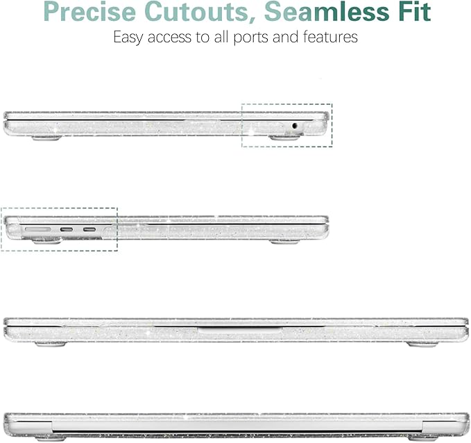 KEROM Clear Glitter Case for MacBook Air 15 inch M4 2025 2024 2023 M3 M2 A3241 A3114 A2941, Shiny Bling Sparkle Plastic Hard Shell & Keyboard Cover for MacBook Air 15 inch, Glitter Clear