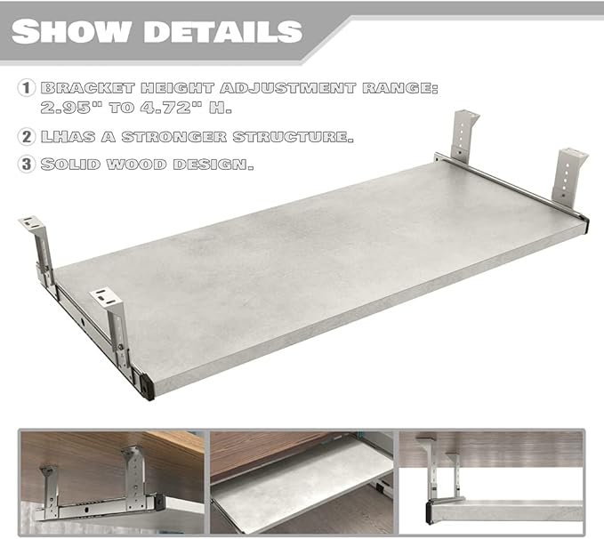 FRMSAET Furniture Accessories Office Product Suits Hardware 20/24/30 inches Keyboard Drawer Tray Wood Holder Under Desk Adjustable Height Platform. (30 inches, Gray Rock)