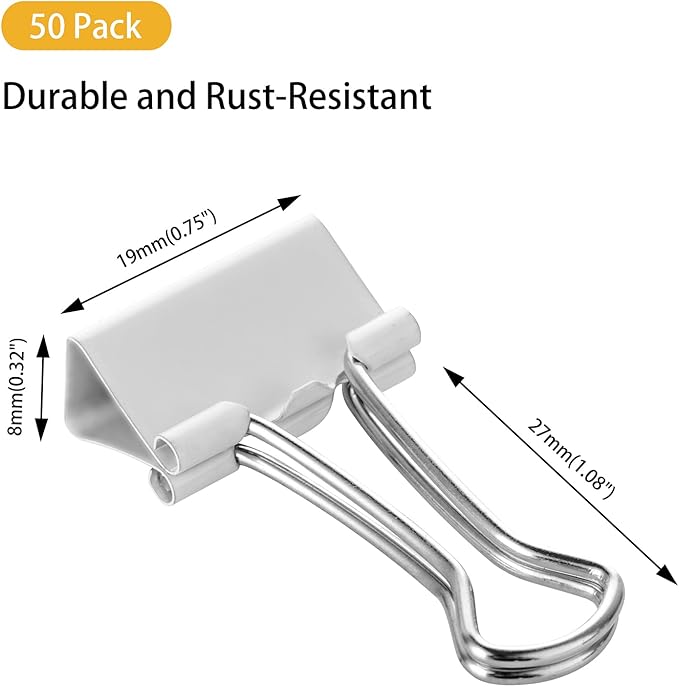 Small White Mini Binder Clips, 3/4 Inch (19mm), 50 Pack