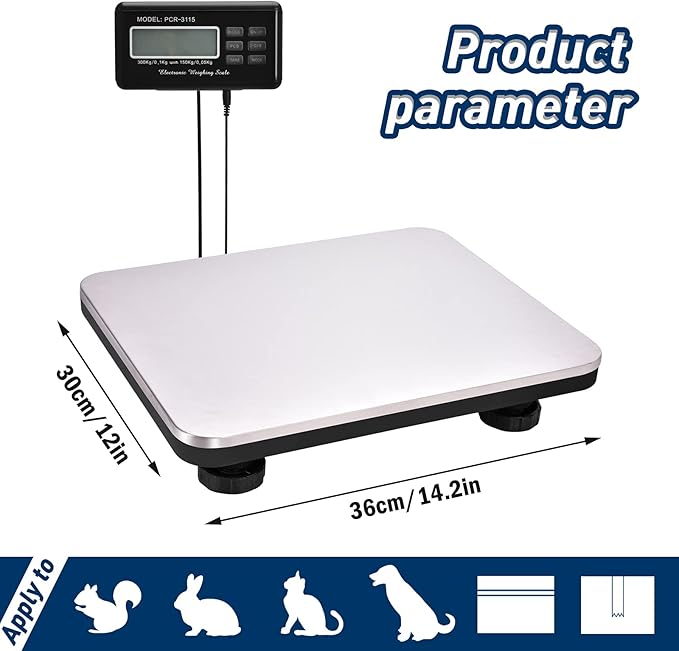 Shipping Scale 660lbs LCD Digital Postal Scale, Stainless Heavy Duty Postage Scale for Packages, 300kg Capacity Platform Scale for Shipping Weighing（14"X 12"）