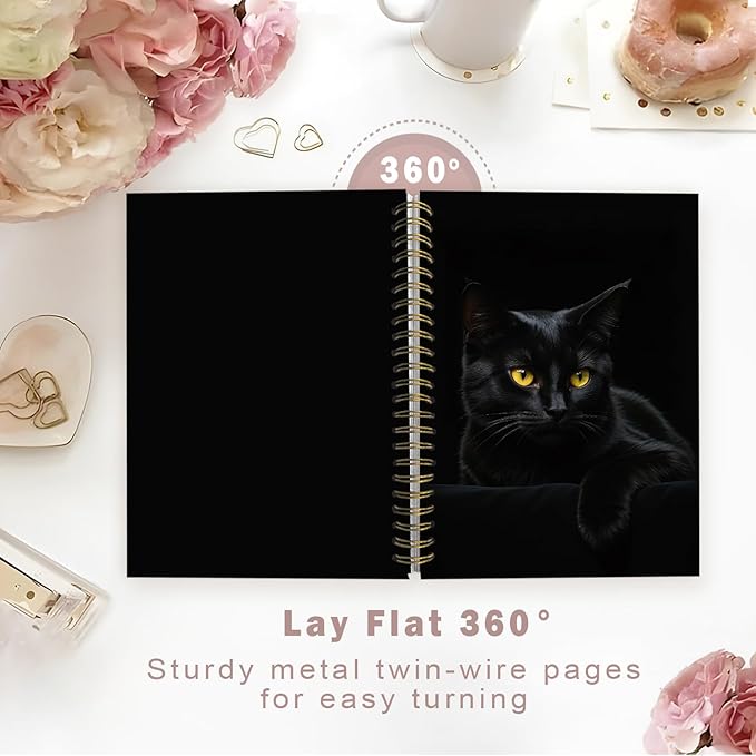 Lacama Cat Notebook Cat Journal, Black Cat Spiral Journal Notebook, Gifts for Cat Lovers, Trendy Cat Notebooks for School and Office Supplies, Cat Stationary 5.5x8.3