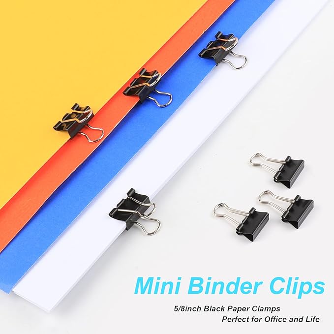 Ufmarine 120 Pcs Mini Binder Clips, Small Binder Clips Black, 15mm Paper Clips for Office