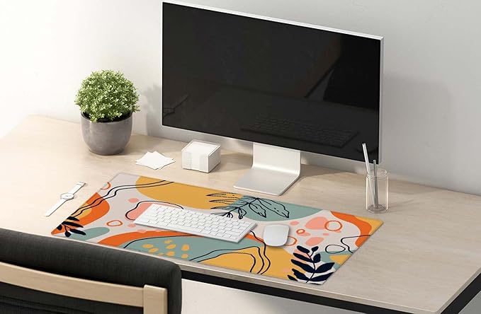 SSOIU Colorful Floral Boho Desk Mat, Abstract Mouse Pad, Extended, Extra Large, Non-Slip Water-Resistant Rubber Base, 35.5 x 15.7-inch