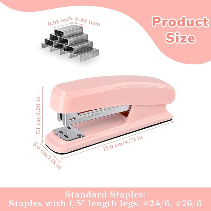 Temiary Staplers for Desk with 2000 Staples Standard, Jam Free, Reduced Effort, Stapler for School Office Home Supplies (Pink)