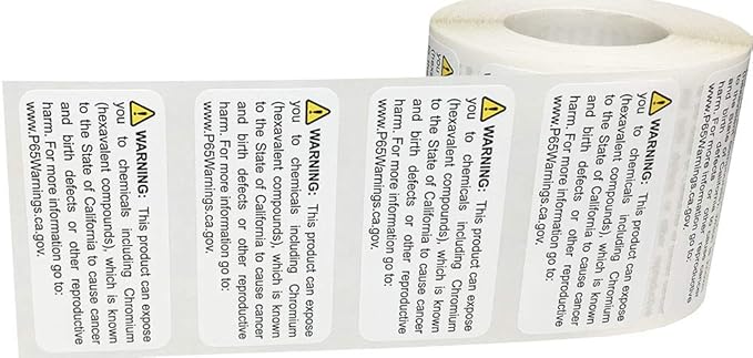 California Proposition 65 Exposure to Chromium Warning Labels 1 x 2 inch 500 Adhesive Stickers