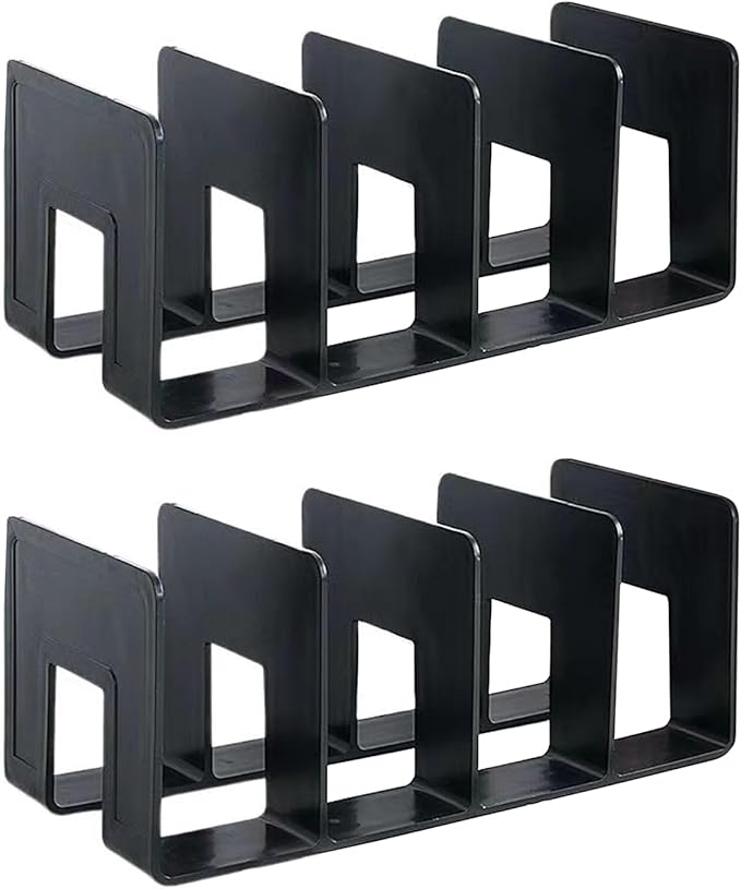 2PCS Acrylic File Organizer for Desk, Desktop Document/Mail Organizer, 4 Compartments Plastics Invisible Bookshelf Floating (12.5" x 5.7" x 5", Black)