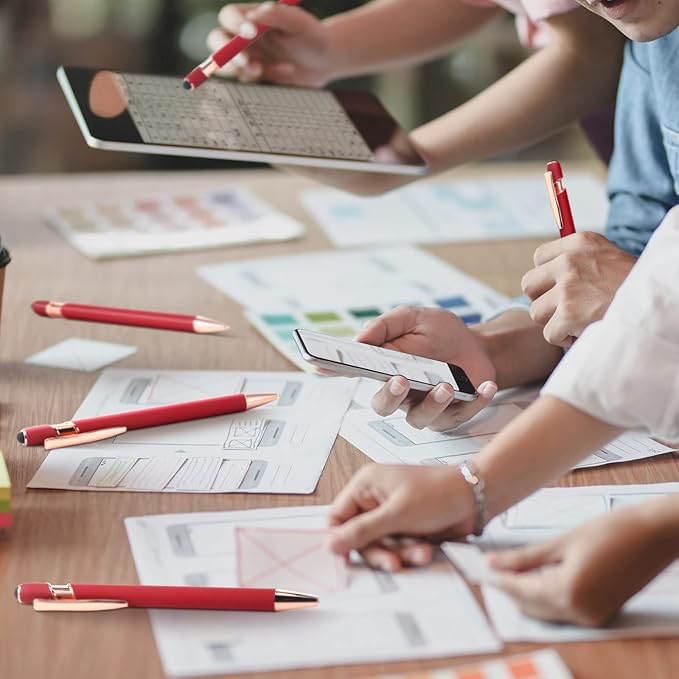 Tenare 12 Pieces 2 in 1 Stylus Metal Ballpoint Pen with Stylus Tip, 1.0 mm Black Ink Ballpoint Pen for Touch Screens(Wine Red and Rose Gold)