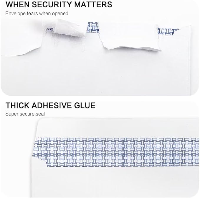 HERKKA #10 Security Self-Seal Envelopes, No.10 Windowless Bussiness Envelopes, Security Tinted with Printer Friendly Design - Size 4-1/8 x 9-1/2 Inch - White - 24 LB - 500 Pack