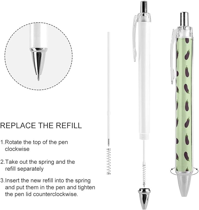 2 Pcs Purple Eggplant Pattern Pens with Black Ink, Womens Retractable Writing Pens, Refillable Ball Point Pen 0.5mm for Office Supplies Teacher Writer