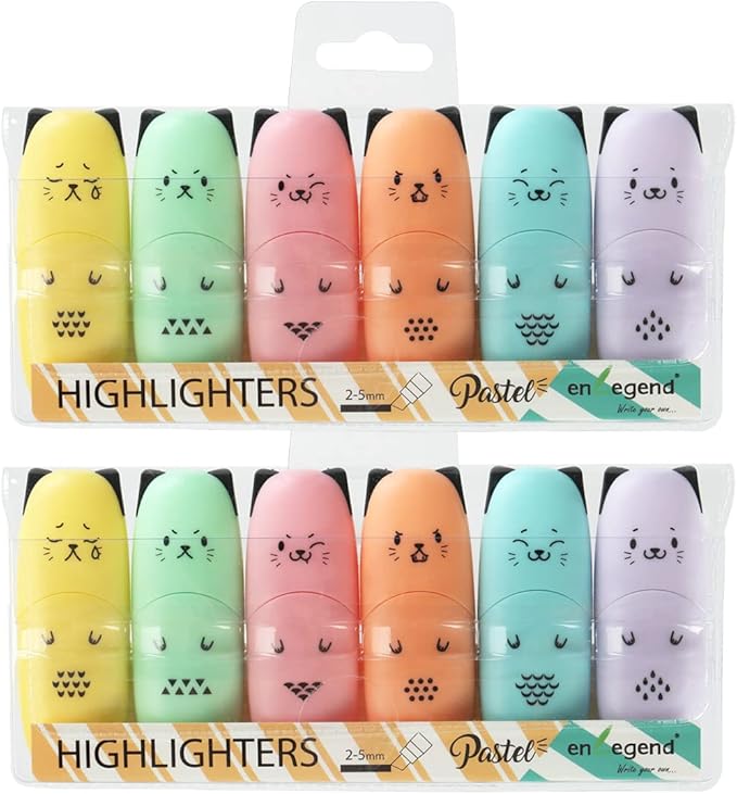 2 Packs Cute Animal Design Mini Highlighter Pen Assorted Colors Chisel Tip Gift Pastel Color Highlighter Marker…