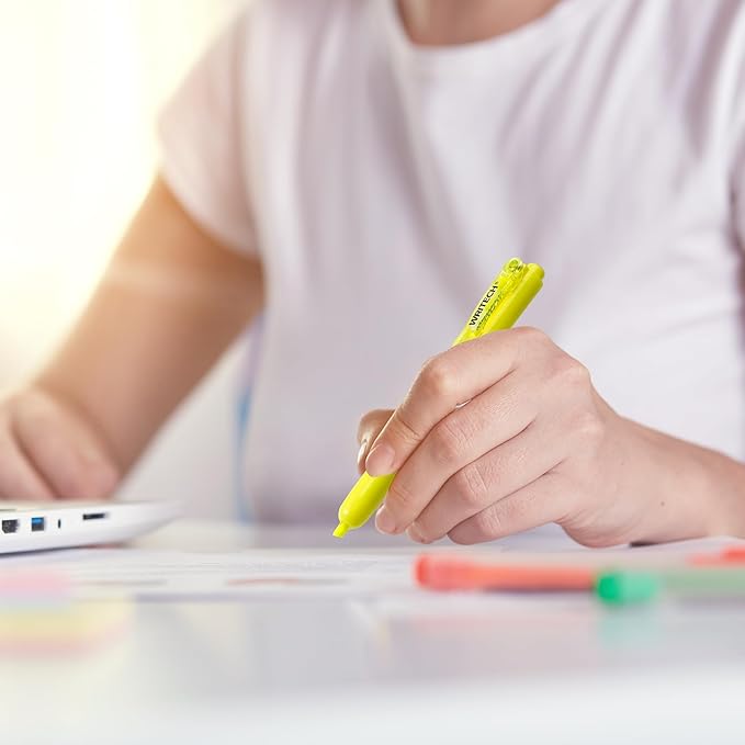 WRITECH Retractable Highlighters Chisel Tip: Fluorescent Yellow Ink Highlighter Marker Pens No Bleed & Smear Pack for Home School Office (12ct Yellow)