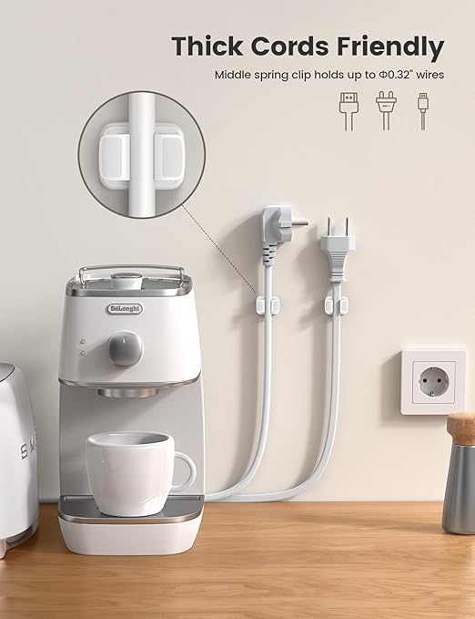 6Pack Cord Organzier Spring Clip Holder - Lamicall 3-in-1 Small Clips for Desk Cable Management, Adhesive Adjustable Cable Clips Holder for Charger Wire, USB Cord, Office, Car, Desk Accessories