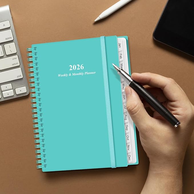 2026 Planner - A5 Weekly & Monthly Planner Spiral Bound, January 2026 - December 2026, with Flexible Cover, Tabs, Inner Pocket, 6.4" x 8.5", Teal