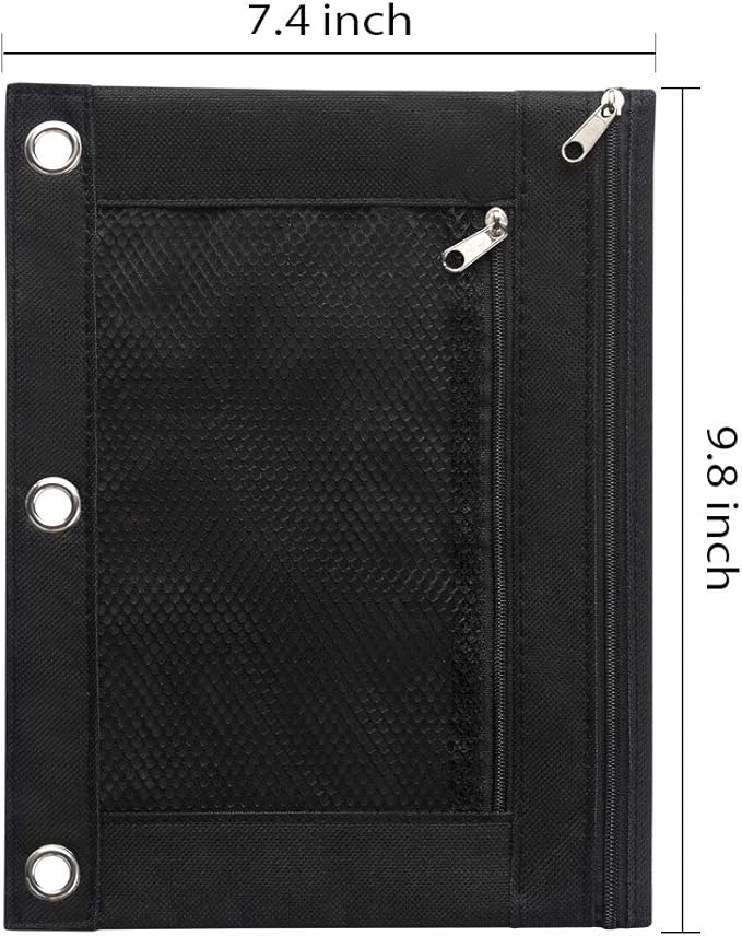 Sooez Pencil Pouch for 3 Ring Binder, 2 Pack Fabric Binder Pouch with 2 Pockets, Pencil Bags with Zipper and Reinforced Grommets, Pencil Cases for Binder