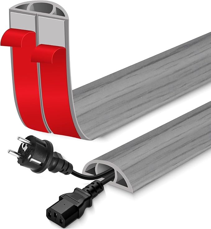 Floor Cord Cover for Wires on Floor Self Adhesive Cord Hider Floor Cable Management Wire Covers for Cords Protector Prevent Cable Trips Cord Cavity W 0.59" x H 0.31", Gray Wood, 3.3Ft