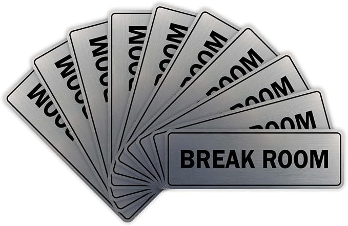 Standard Break Room Door or Wall Sign - Silver - Small 10 Pack