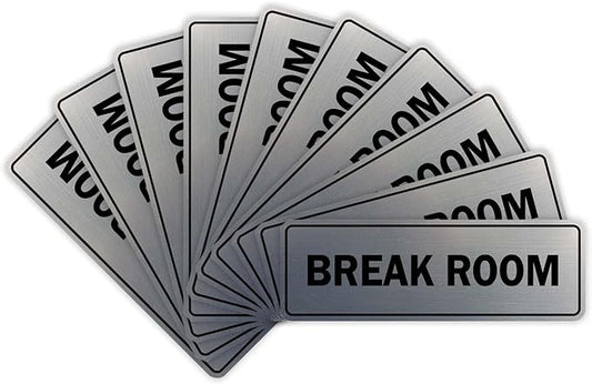 Standard Break Room Door or Wall Sign - Silver - Small 10 Pack