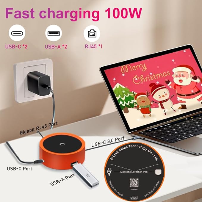 Ballpoint Pen with Magnetic Levitation&USB C Hub Dock,4-in-1 Adapter with Gigabit Ethernet,Ultimate Christmas Business Gift for Successful Professionals,Tech Enthusiasts,Pentel Pens&Sign Pen Users