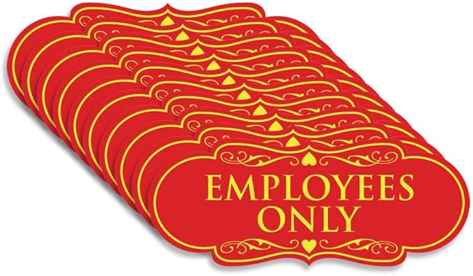 Designer EMPLOYEES ONLY Sign | Easy Installation | Office or Business Signs | Workplace Safety - Red/Yellow - Small (10 Pack)
