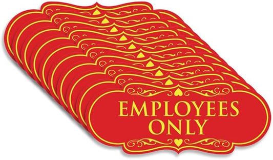 Designer EMPLOYEES ONLY Sign | Easy Installation | Office or Business Signs | Workplace Safety - Red/Yellow - Large (10 Pack)