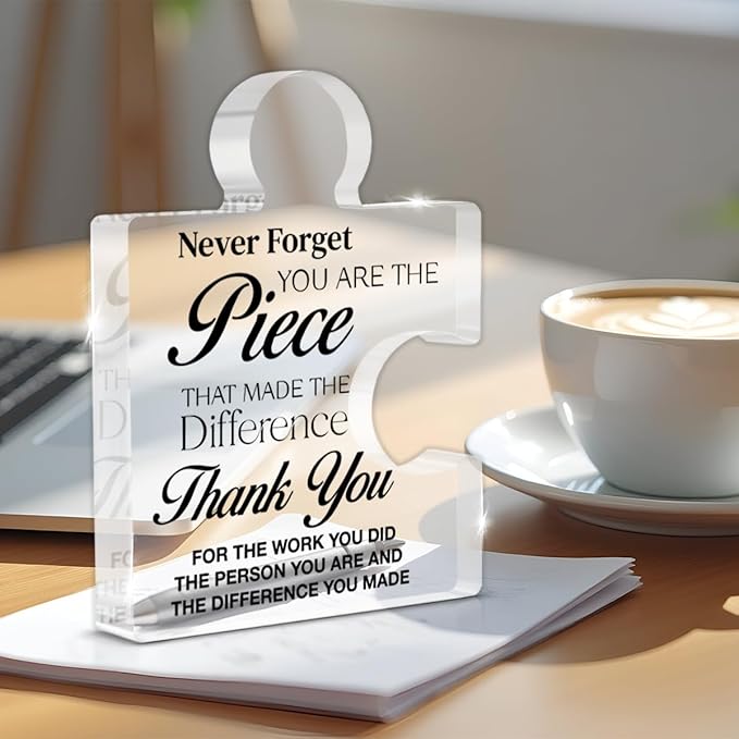 Thank You Appreciation Gifts for Coworkers, Retirement Goodbye Gift for Coworkers Colleagues Employees, Never Forget You Are the Piece That Made the Difference Acrylic Puzzle Piece Plaque Office Decor