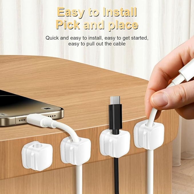 18 Pack Cord Organizer Holder, Magnetic Cable Clips Management, Easy Adhesive Phone Charging Cable Keeper, Hide Or Organize Desk Cable for Kitchen, Office, Car, Nightstand（White and Black）