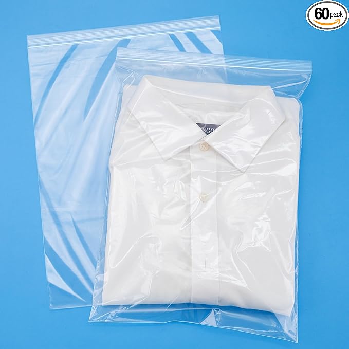 60 Pcs 10" x 13" Clear Big Plastic Zipper Bags, 2 Mil Reclosable Poly Bags with Zip Seal for Clothing, T-Shirt, Prints, Photos, Documents