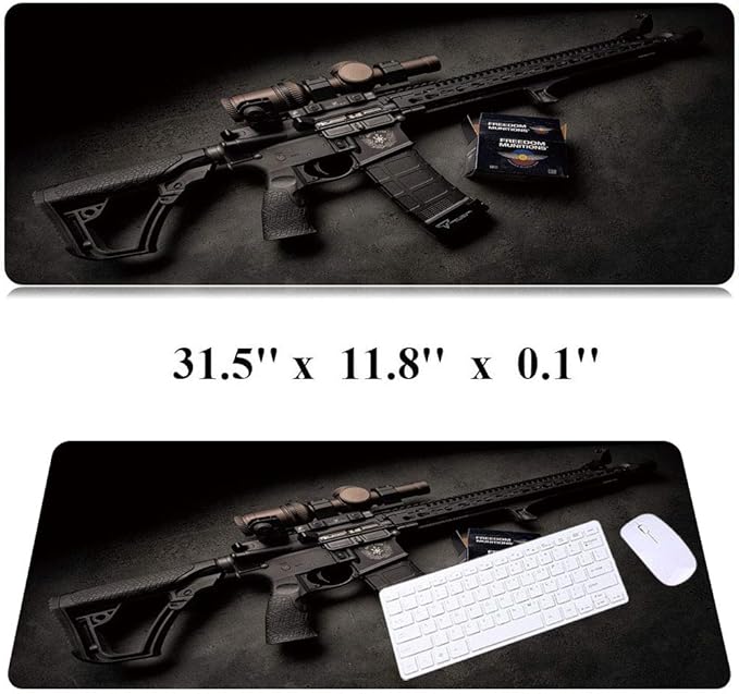 RTGGSEL 31.5x11.8 Inch Non-Slip Long Extended Large Gaming Mouse Pad with Stitched Edges XL Laptops Keyboard Mouse Mat (Black Gun)