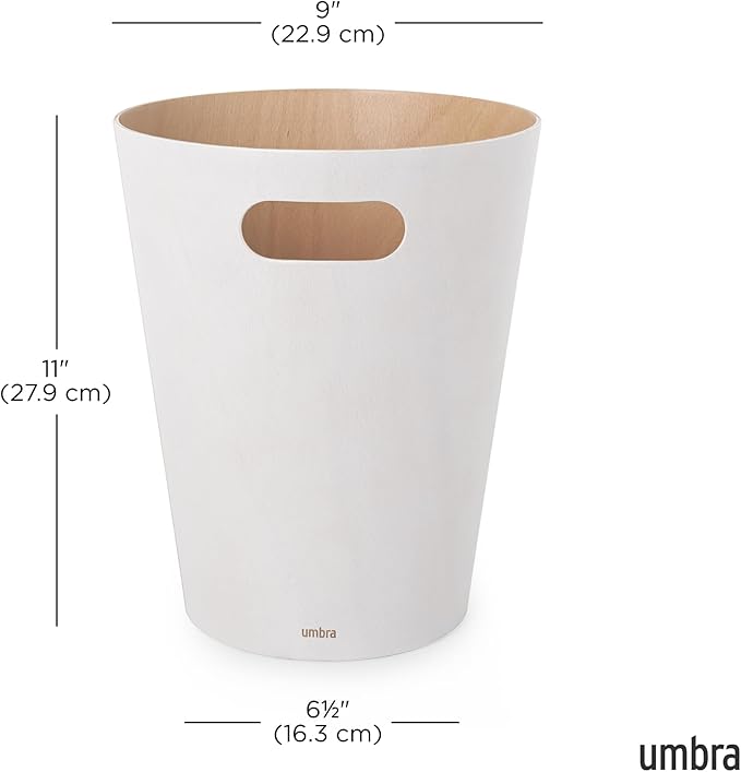 Umbra Woodrow, 2 Gallon Modern Wooden Trash Can Wastebasket or Recycling Bin for Home or Office, White