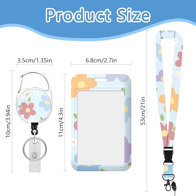 Flower Lanyards for Id Holder, ID Badge Holder with Retractable Lanyard, ID Holder with Badge Reel Clips, Name Tag ID Card Holder Teacher Women Doctor Office Gift