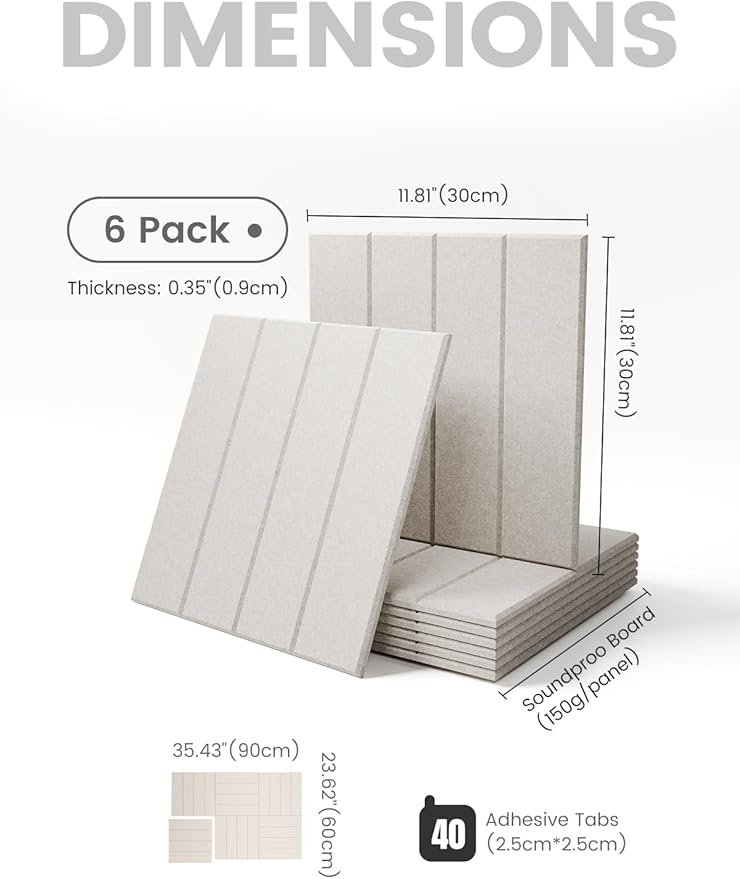 Felt Bulletin Board Tiles Large 36" x 24" Cork Board Alternative-6 Pack with 40 Adhesive Tabs, Thick Slat Wall Panels for Office Decor, Push Pin Board Wall Organizer Alternative - Oatmeal