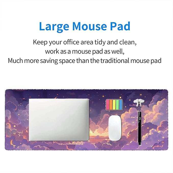 Cute Gaming Mouse Pad Desk Pad Kawaii Pink Purple Gold Clouds Mousepad XL Large Gaming Mouse Pad Laptop Keyboard Mat Desk Pad Office Home Decor for Women Girl 31.5"x11.8"