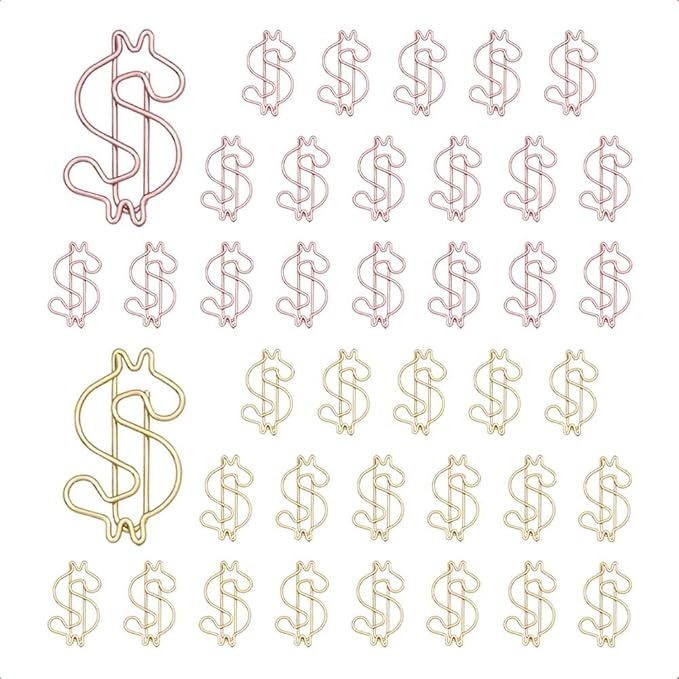 OWLFAVO 40pcs Dollar Shape Paper Clips with Clear Box, Rose Gold and Yellow Gold, Funny Cute Paperclips Bookmarks Planner Clips for Fun Office Supplies School Gifts Wedding Decoration