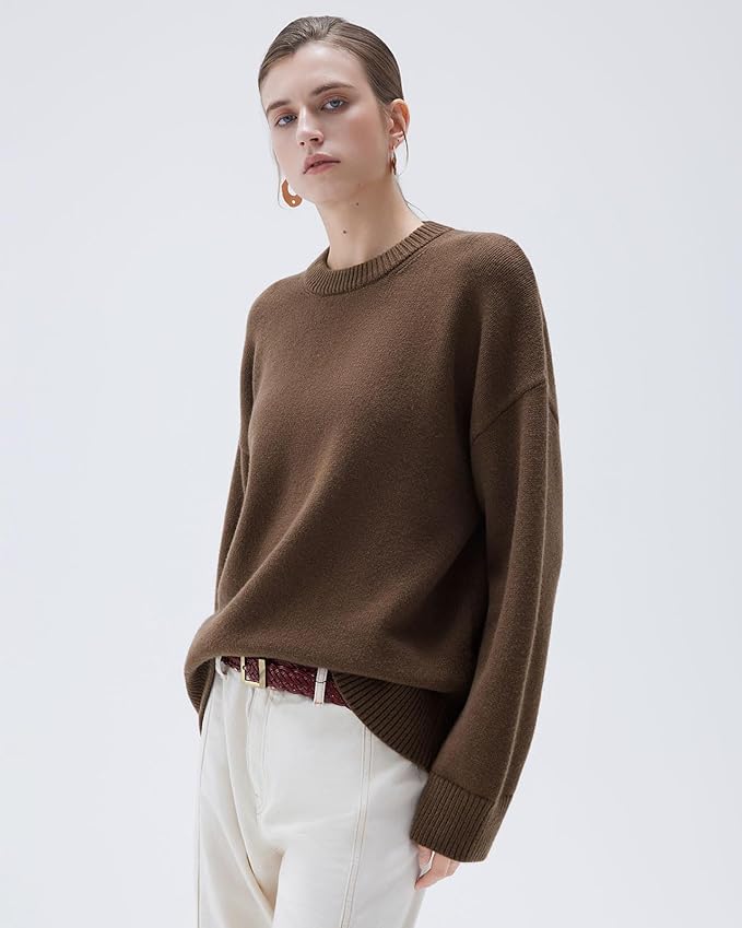 SUUKSESS Women Cashmere Oversized Long Sleeve Pullover Sweater Crew Neck Jumpers