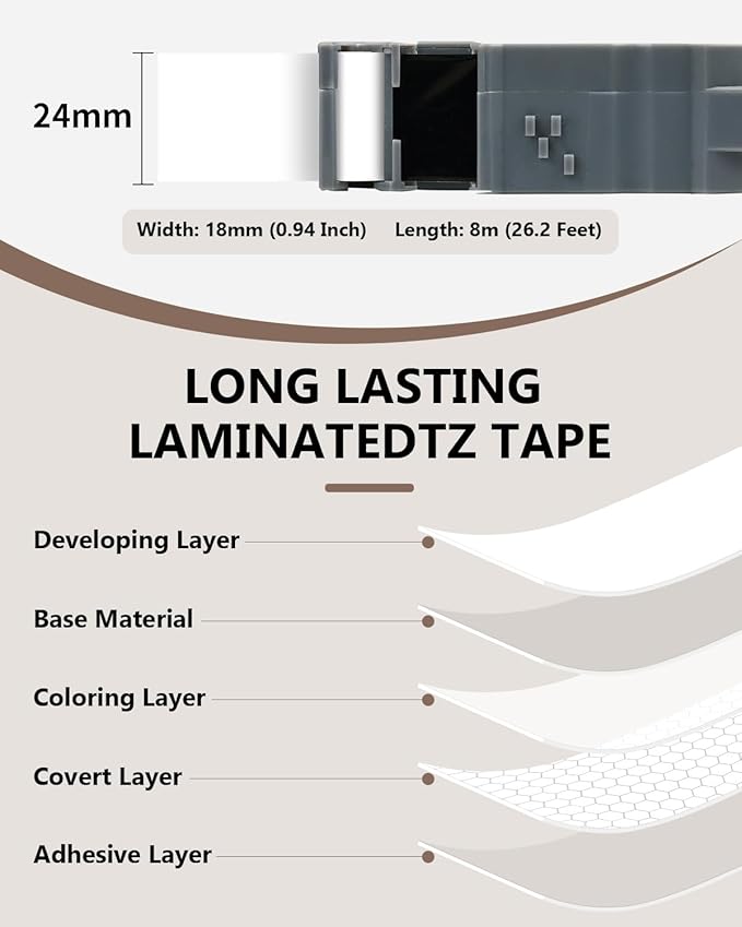 Multi-Color Tze 24mm 0.94" Label Tape Compatible for Brother P Touch Tz Tape Laminated 1 Inch Refills for PTouch PT-D600 PT-D610BT PT-P710BT PTP750W, White/Clear/Red/Blue/Yellow/Green, 6 Pack