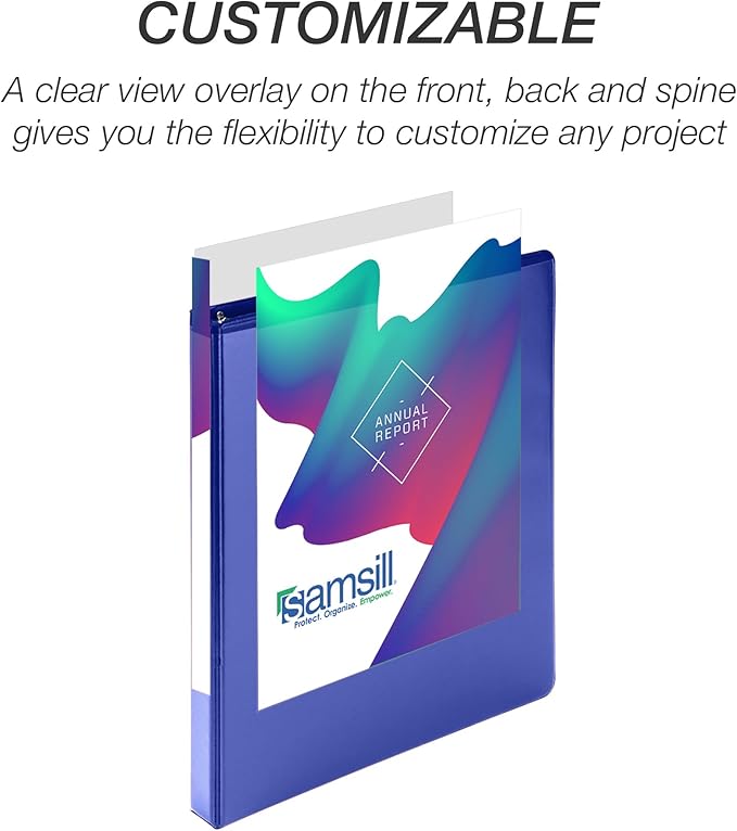 Samsill Durable 0.5 Inch Binder, Made in The USA, D Ring Binder, Customizable Clear View Cover, Blue, 24 Pack, Each Holds 125 Pages