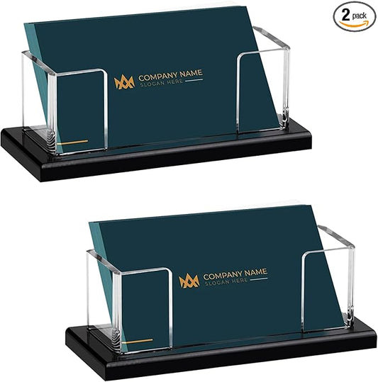 Weiai Acrylic Business Card Holder Stand for Desk, 2 Pieces Modern Black Base Business Card Organizer Display