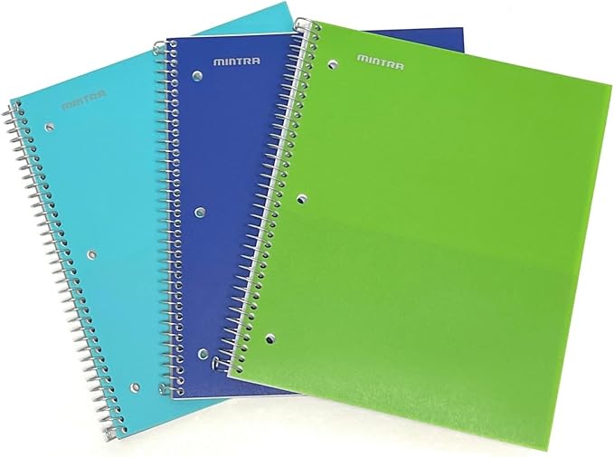 Mintra Office Durable Spiral Notebooks, 1 Subject, (Teal, Blue, Green, College Ruled 3pk)
