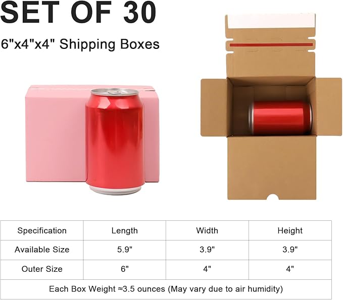 30 Pack 6x4x4 Zipper Shipping Boxes, Safe Small Cardboard Mailer Boxes for Packaging Small Business, Gift, Wrapping Mailing Present